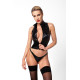 Топ Noir Handmade F324 Glam, XL, black, халтер, на блискавці, вінілові вставки, комір-стійка