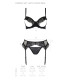 Комплект Passion KERRIA SET WITH OPEN BRA black, L/XL, бюстгальтер з відкритою чашкою, стрінги, пояс для панчіх