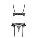 Комплект Passion KERRIA SET WITH OPEN BRA black, S/M, бюстгальтер з відкритою чашкою, стрінги, пояс для панчіх