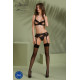 Комплект Passion KERRIA SET WITH OPEN BRA black, S/M, бюстгальтер з відкритою чашкою, стрінги, пояс для панчіх