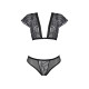Комплект Passion LEAFA BIKINI black S/M, бюстгальтер-топ з рукавчиками, стрінги-шортики з вирізом