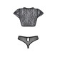 Комплект Passion LEAFA BIKINI black S/M, бюстгальтер-топ з рукавчиками, стрінги-шортики з вирізом