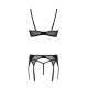 Комплект Passion LEAFA SET black, L/XL, мереживо+сітка, бюстгальтер на кісточках, стрінги, пояс для панчіх
