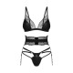 Комплект Obsessive Lobellis 3-pcs set, M/L, чорний, ліф з м’якою чашкою, стрінги, пояс для панчіх