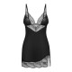 Пеньюар Obsessive Lobellis chemise & thong, XS/S, чорний, мереживне оздоблення, стрінги в комплекті
