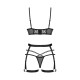 Комплект Obsessive Blomentis 3-pcs set, M/L, м’який ліф, стрінги зі стрепами, пояс із гартерами