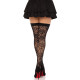 Панчохи Leg Avenue Wild rose net thigh highs, One Size, чорні, широка резинка, малюнок-троянди