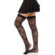 Панчохи Leg Avenue Wild rose net thigh highs, One Size, чорні, широка резинка, малюнок-троянди
