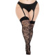 Панчохи Leg Avenue Wild rose net thigh highs, 1X/2X, чорні, широка резинка, малюнок-троянди