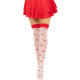 Панчохи Leg Avenue Polka Dot Mushroom Thigh Highs, One Size, біло-червоні, на резинці, малюнок — гриби
