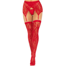 Комплект Leg Avenue Lace thigh highs & garterbelt, One Size, червоний, панчохи та пояс з пажами