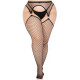 Панчохи Leg Avenue Stokings with O-ring Attached Garter Belt, 1X/2X, чорні, у сітку, імітація пояса