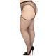 Панчохи Leg Avenue Stokings with O-ring Attached Garter Belt, 1X/2X, чорні, у сітку, імітація пояса
