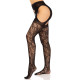 Стрип-колготки Leg Avenue Eyelet lace suspender hose, One Size, чорні, ажурні, з відкритим доступом