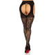 Стрип-колготки Leg Avenue Eyelet lace suspender hose, One Size, чорні, ажурні, з відкритим доступом