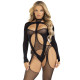 Бодістокінг 2 в 1 Leg Avenue Bodystocking with cutout teddy, One Size, чорний, панчохи-сітки і тедді