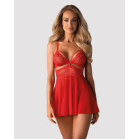 Бебі-дол Obsessive 838-BAB-3 babydoll & thong, червоний, мереживний ліф, стрінги в комплекті