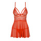 Бебі-дол Obsessive 838-BAB-3 babydoll & thong, 2XL/3XL, червоний, мереживний ліф, стрінги в комплекті