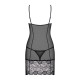 Сорочка Obsessive Alluria chemise & thong, S/M, чорна, мереживо+мікросітка, стрінги в комплекті