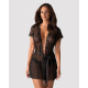 Пеньюар Obsessive Alluria peignoir & thong, прозорий, з мереживом, пояс, трусики в комплекті