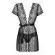 Пеньюар Obsessive Alluria peignoir & thong, прозорий, з мереживом, пояс, трусики в комплекті