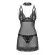 Сорочка Obsessive Donarella chemise & thong, мереживний ліф, чокер та стрінги в комплекті