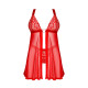 Бебі-дол Obsessive Elianes babydoll & thong, XS/S, червоний, мереживний ліф, трусики-танга в наборі