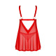 Бебі-дол Obsessive Elianes babydoll & thong, XL/2XL, червоний, мереживний ліф, трусики-танга в наборі