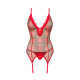 Корсет Obsessive Jollymore corset, M/L, у клітинку, з мереживом, пажі для панчіх, стрінги в комплекті