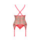 Корсет Obsessive Jollymore corset, XL/2XL, у клітинку, з мереживом, пажі для панчіх, стрінги в комплекті