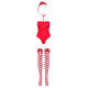 Тедді Obsessive Kissmas teddy, L/XL, червоне, без бретелей, чокер, панчохи та шапка з помпоном у наборі