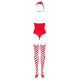 Тедді Obsessive Kissmas teddy, L/XL, червоне, без бретелей, чокер, панчохи та шапка з помпоном у наборі