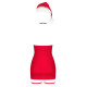 Новорічна сорочка Obsessive Kissmas chemise, S/M, червона, чокер, гартери та шапочка з помпоном