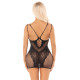 Еротична мінісукня Leg Avenue Lace and Net Mini Dress, Black, One Size, ажурна, відкрита спина