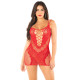 Еротична мінісукня Leg Avenue Lace and Net Mini Dress, Red, One Size, ажурна, відкрита спина
