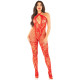 Бодістокінг з глибоким декольте Leg Avenue Seamless Net and Lace Lingerie Jumpsuit One Size, Red