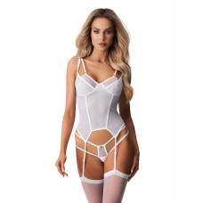 Корсет Obsessive Arrowel White corset 2XL/3XL, з підв’язками для панчіх