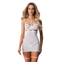 Бебі-дол Obsessive Arrowel White chemise, з декоративним чокером та гартерами