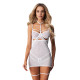 Бебі-дол Obsessive Arrowel White chemise L/XL, з декоративним чокером та гартерами
