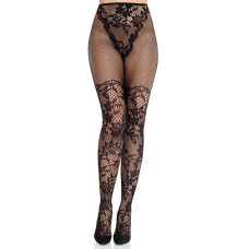 Колготки Leg Avenue Dahlia Lace Tights with Net Thigh Detail One Size
